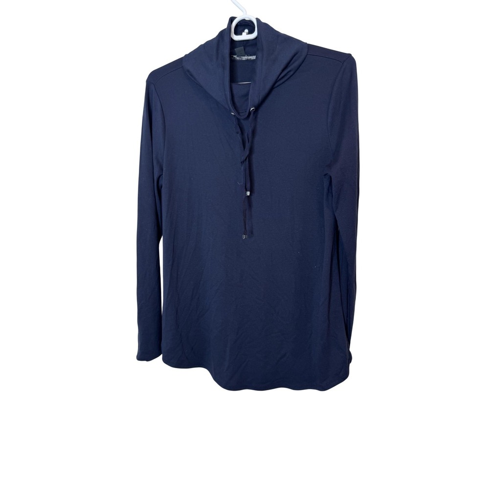 Ann Taylor Shirt Womens Small Blue Cowl Neck Drawstring Long Sleeve Top
